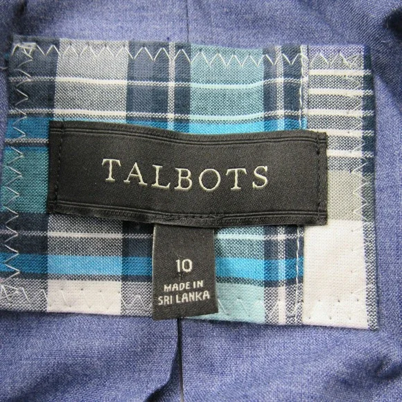 Talbots Blazer Womens 10 Blue Patchwork‎ Madras Plaid Cotton Two Button Lined - Picture 3 of 16